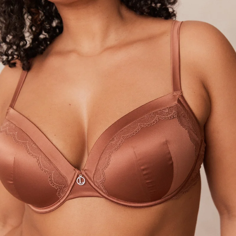 Soft Satin T-shirt Bra  - Mocha