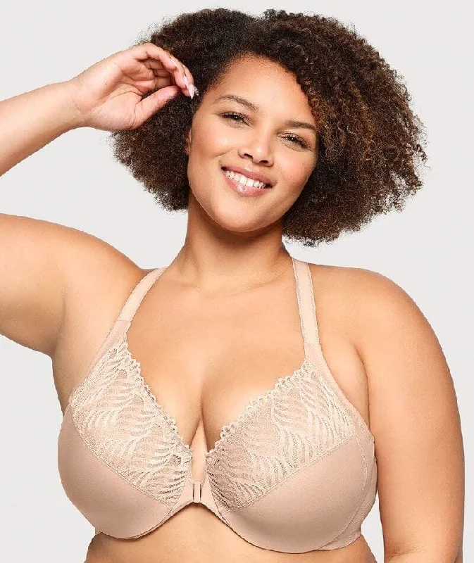 Glamorise Front-Closure T-Back WonderWire Bra - Cafe