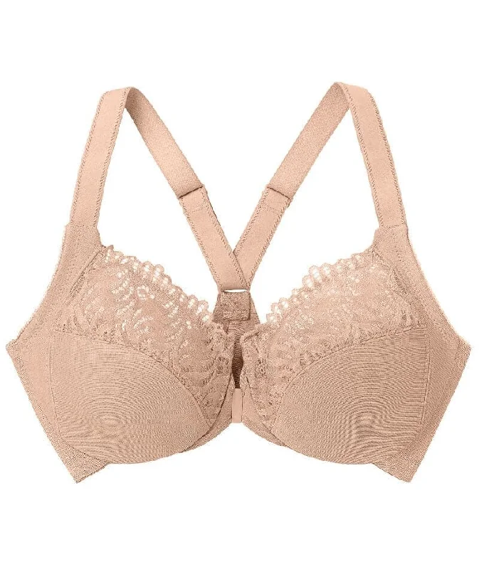 Glamorise Front-Closure T-Back WonderWire Bra - Cafe