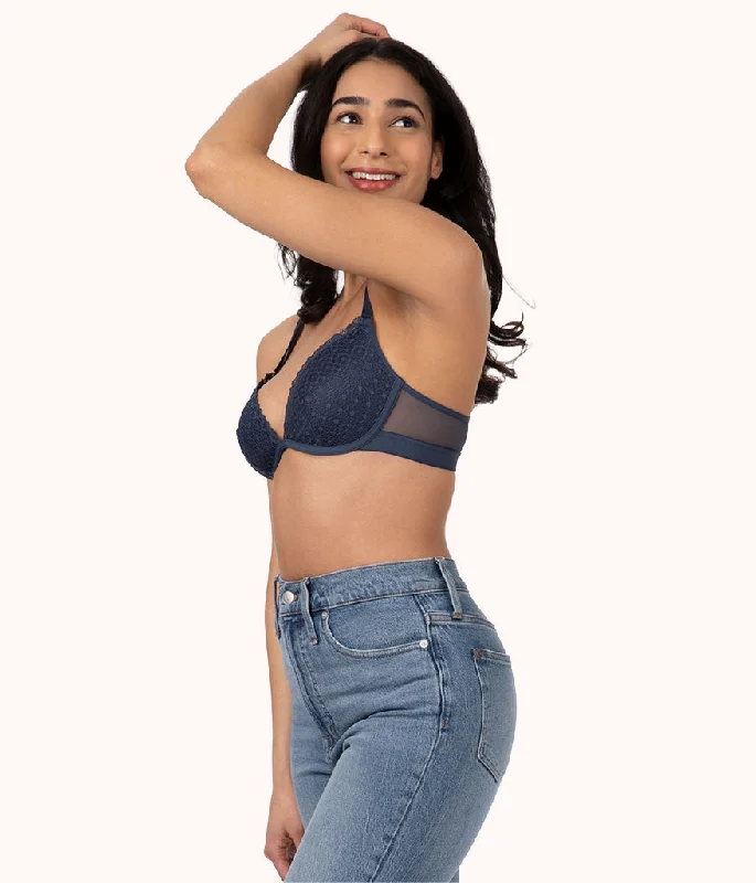 The Crochet Lace Deep V No-Wire Push-Up: Navy The Crochet Lace Deep V No-Wire Push-Up: Navy