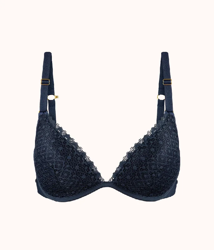 The Crochet Lace Deep V No-Wire Push-Up: Navy The Crochet Lace Deep V No-Wire Push-Up: Navy