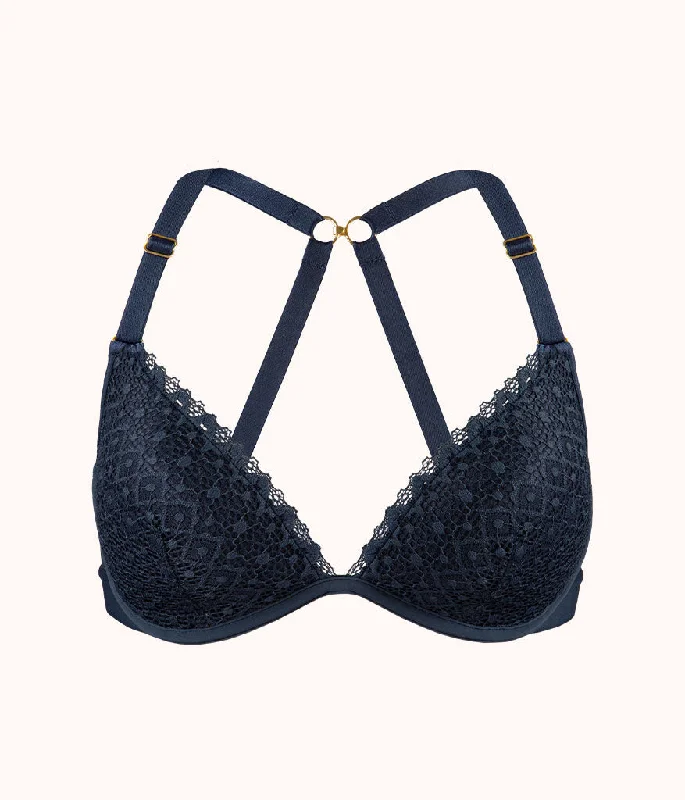 The Crochet Lace Deep V No-Wire Push-Up: Navy The Crochet Lace Deep V No-Wire Push-Up: Navy