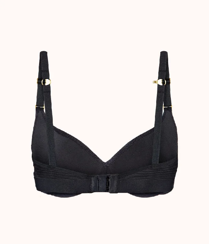 The Smooth Lace No-Wire Push-Up Bra: Jet Black/Soft Pink The Smooth Lace No-Wire Push-Up Bra: Jet Black/Soft Pink